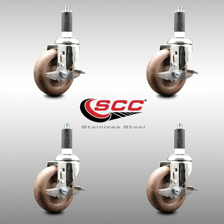 Service Caster 4 Inch 316SS High Temp Glass Filled Nylon 1 Inch Stem Caster Set Brake SCC SCC-SS316EX20S414-GFNSHT-TLB-1-4